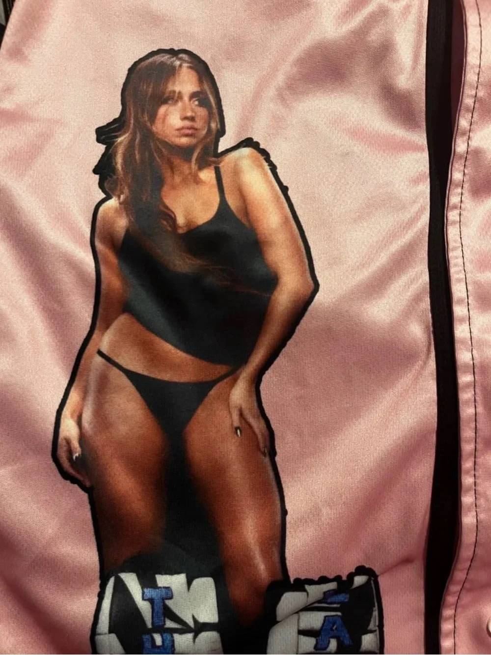 Tate McRae Pink Satin Button-Up Graphic Jersey - Women